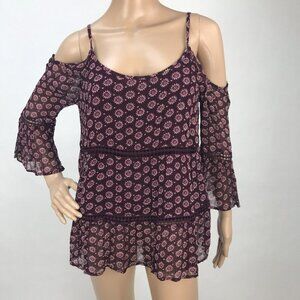 Lucky Brand‎ Floral Print Off Shoulder Flare Half Sleeve Peasant Top Blouse SZ S